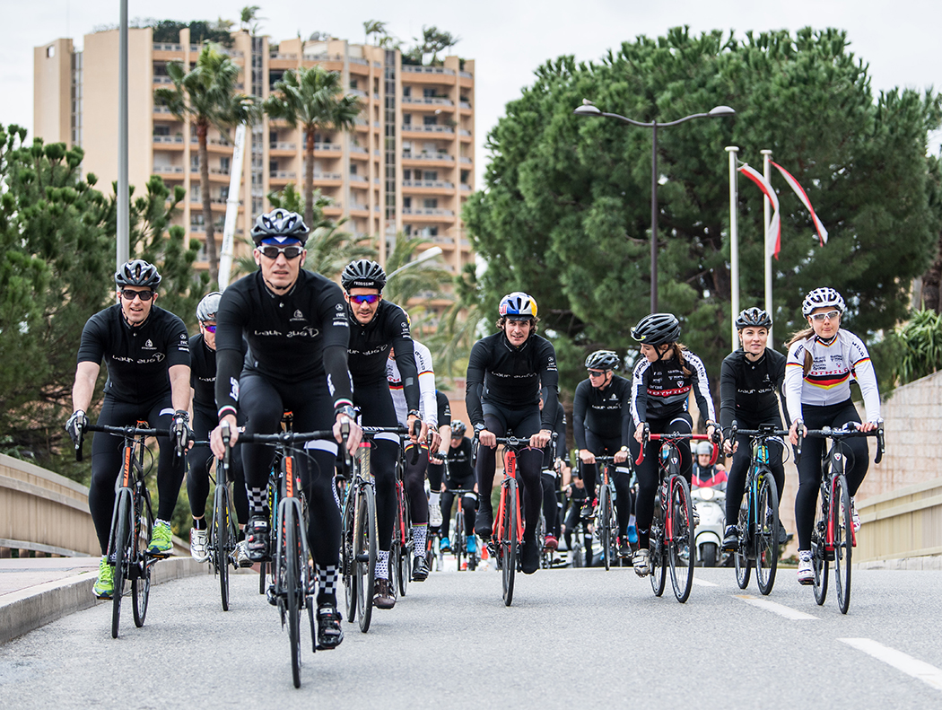 MONTE CARLO, MONACO - FEBRUARY 14: On the initiative of IWC Schaffhausen, sports celebrities and influencers embarked on a cycling tour of the French Riviera, where they discussed current charity projects, February 14, 2017 in Monte Carlo, Monaco. (Photo by Lukas Schulze/IWC Schaffhausen via Getty Images )